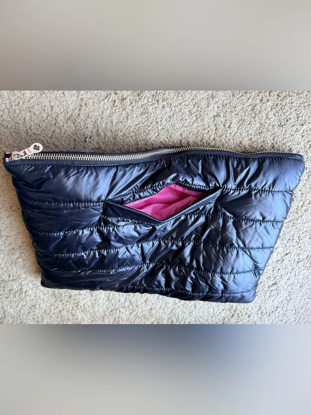 Kate Spade Black Puffer Pouch with Pink Lining